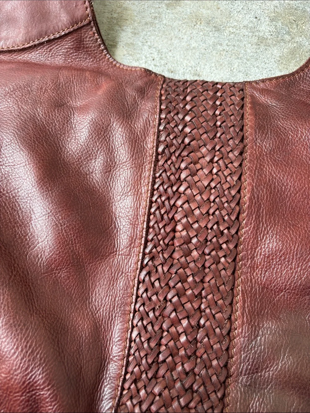 Zoa Braided-Trim Leather Hobo Bag in Deep Rust